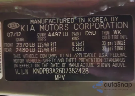 2013 Kia Sportage Lx z USA, uszkodzony, nr VIN KNDPB3A26D7382428